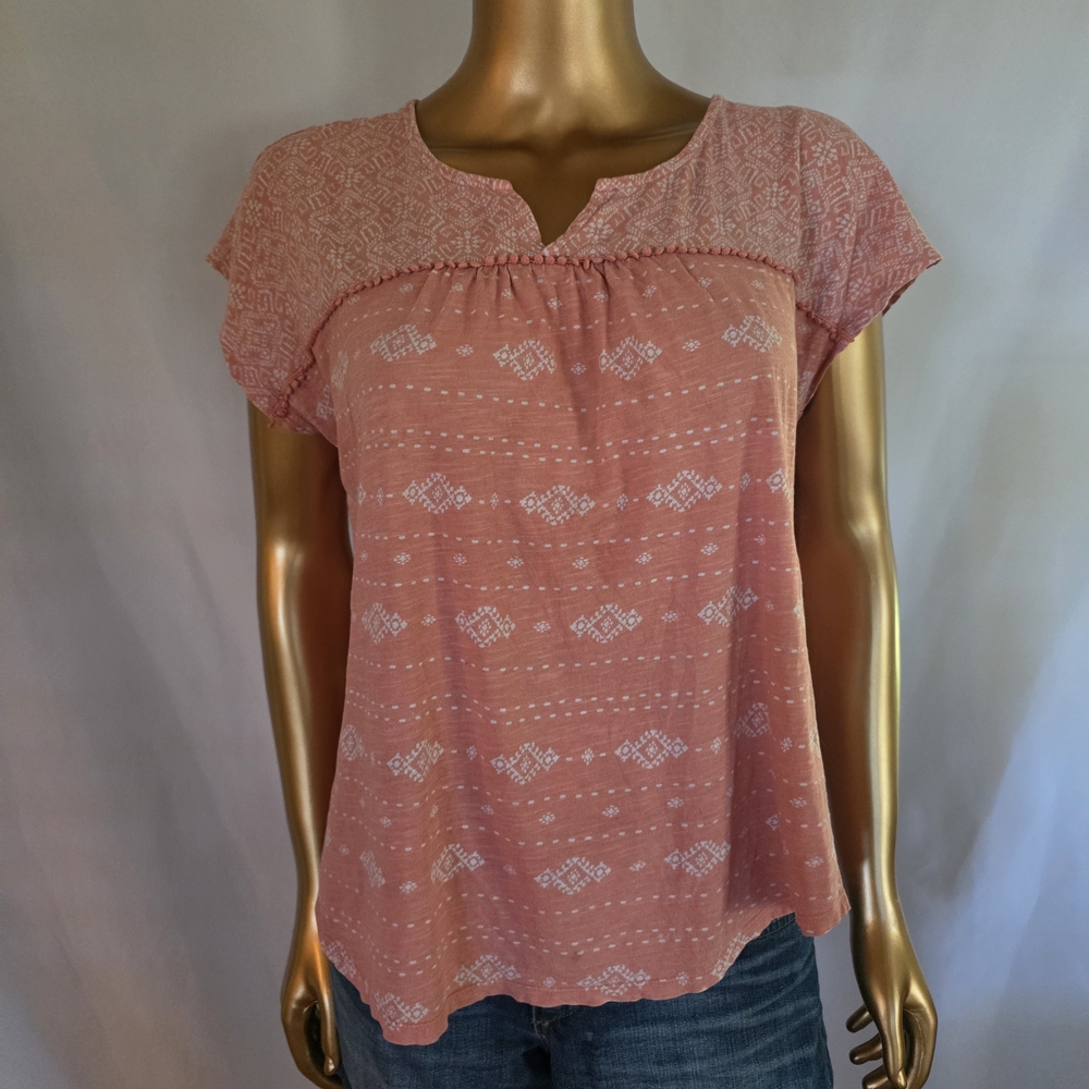 Sonoma Rose-Pink Short-Sleeve Notch-Neck Blouse